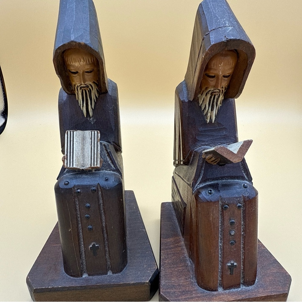 Handcrafted Wooden Monk Sculptures bookends